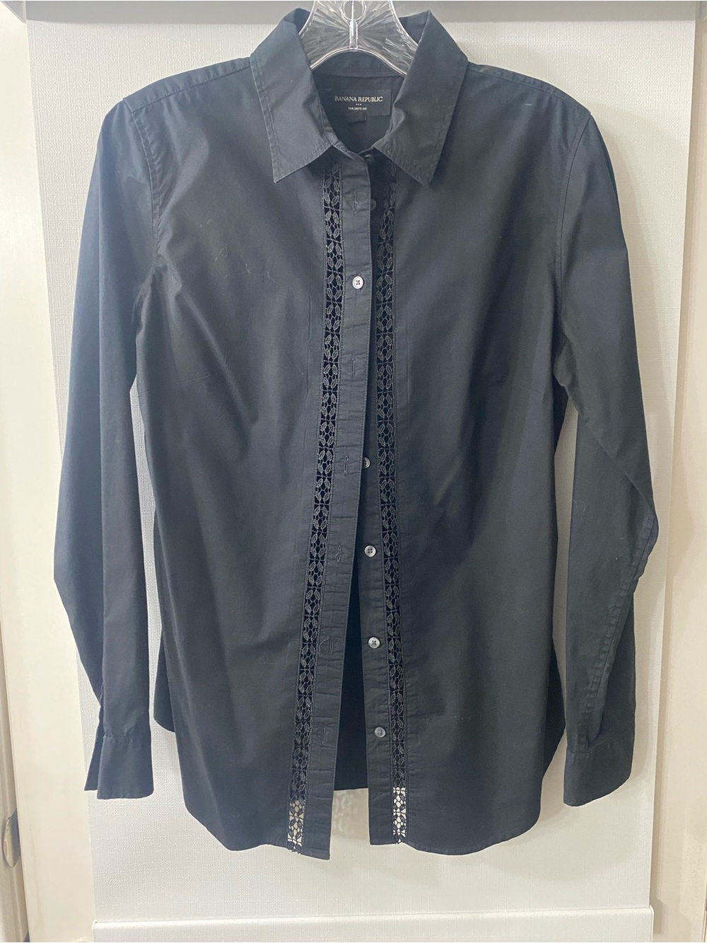 Banana Republic Black Men's Button-Up Shirt with Lace Trim